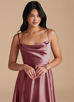 Azazie Elle Brautjungfernkleider A-Linie mit Taschen Metallischer Satin Kleid Vintage Mauve image3