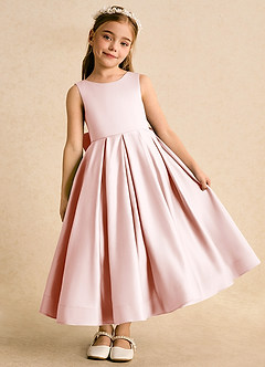 Azazie Cailee Flower Girl Dresses Blushing Pink Ball-Gown Pleated Matte Satin Dress image2
