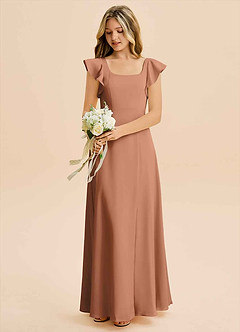Azazie Bondi Junior Bronzer A-Line Side Slit Stretch Satin Dress image5