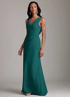 Azazie Linelle Bridesmaid Dresses Peacock Mermaid Pleated Chiffon Dress image6