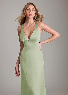 Azazie Cemion Probar vestidos en casa Vestido de Salvia Polvorienta de Satén Elástico de Corte en A image6