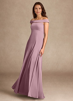 Azazie Ewa Mother of the Bride Dresses Dusty Rose A-Line Off the Shoulder Mesh Dress image4
