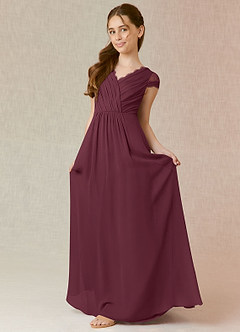 Azazie Veda A-Line Lace Chiffon Floor-Length Junior Bridesmaid Dress image4