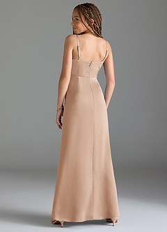 Azazie Maci Junior English Rose Mermaid Pleated Stretch Satin Dress image5