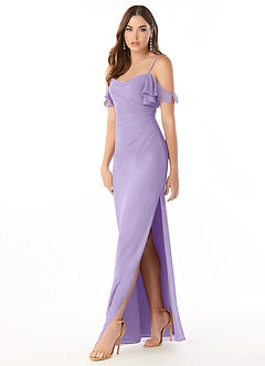 Azazie Emeralda Jurken voor bruidsmeisjes Jurk van Chiffon met Kolom Off the Shoulder Lila image1