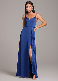 Azazie Naeem Bridesmaid Dresses Royal Blue A-Line Stretch Satin Dress image1
