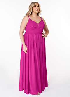 Azazie Rayna Vestidos de damas de honor Vestido de Fucsia de Gasa de Corte en A con Cuello en V plisado image10