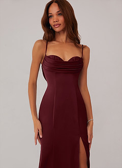 Barbie ♥ Azazie Bridesmaid Dresses Cabernet Mermaid Corset Stretch Satin Dress image5