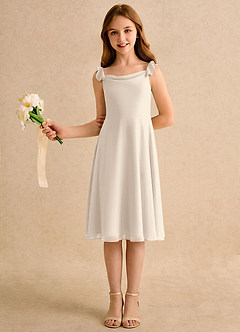 Azazie Pup Girls Formal Flower Girl Dresses White Alabaster A-Line Pleated Chiffon Dress image5