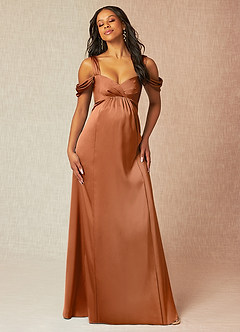 Azazie Rhea Brautjungfernkleider für Schwangere A-Linie Schulternfrei Gefaltet Stretch-Satin Bodenlänge Kleid image4