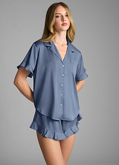 front Ruffled Short Sleeve Pajama Set