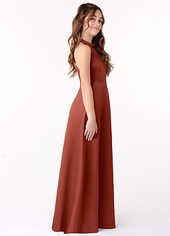 Azazie Laurel Junior Terracotta A-Line Stretch Satin Dress image2