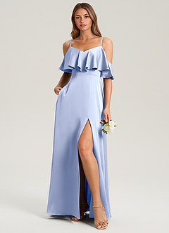 Azazie Jean Bridesmaid Dresses Ice A-Line Off the Shoulder Stretch Satin Dress image3