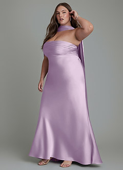Azazie Saylor Vestidos de damas de honor Vestido Lila Esmerilada de Satén Elástico de Corte Sirena con Palabra de honor image16