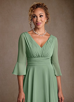 Azazie Aerynne Suknie dla Matki Panny Młodej Linia A Pofałdowany Szyfon Długość herbaty Sukienka image5