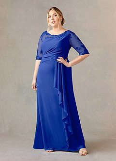 Azazie Dionysus vestidos de madre de la novia Vestido de Azul Real de Gasa de Corte En A con Encaje cuello barco image6