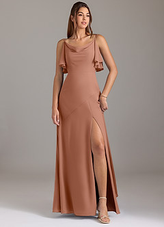 Azazie Darcia Bridesmaid Dresses Bronzer A-Line Side Slit Chiffon Dress image1
