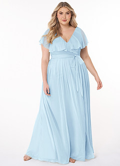 Azazie Jael Bridesmaid Dresses Sky Blue A-Line V-Neck Mesh Dress image7