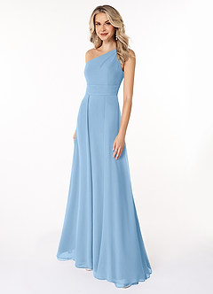 Azazie Dallas Vestidos de madrinha de casamento Vestido Pó Azul de Chiffon de Linha A com Ombro Único image1