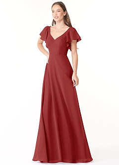 Azazie Syenna Bridesmaid Dresses Rust A-Line Ruched Chiffon Dress image4