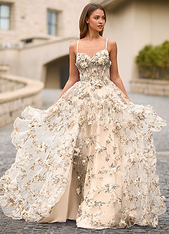 Elara Albicocca Chiaro Abito da ballo floreale 3D image7