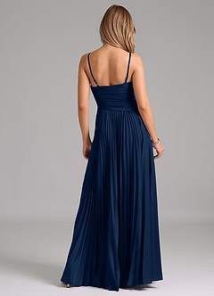 Azazie Vini Bridesmaid Dresses Dark Navy A-Line Pleated Stretch Satin Dress image6