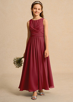 Azazie Ducky Girls Formal Flower Girl Dresses Pomegranate A-Line Pleated Chiffon Dress image4