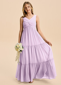 Azazie Devon Junior Linia A Marszczony Szyfon Długość podłogi Młodsza druhna Sukienka image5