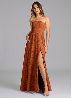 Azazie Wren Bridesmaid Dresses Burnt Orange A-Line Strapless Floral Burnout Dress image3