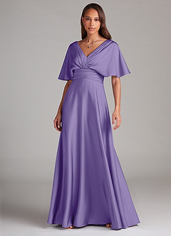 Azazie Pamela Robes de demoiselle d'honneur Robe Trapèze en Satin extensible Plissée Tahiti image1