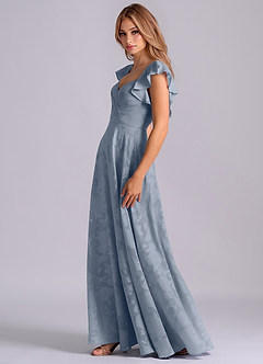 Azazie Leilani Brudtärnklänningar Klä av A-Linje i Blommig Utbrändhet Älskling Halsringning Dammblå image5