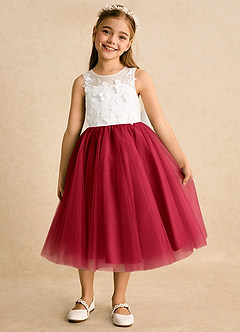 Azazie Lina Flower Girl Dresses Ivory Scarlet Ball-Gown Lace Dress image5