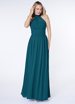 Azazie Iman Bridesmaid Dresses Ink Blue A-Line A-Line Ruched Chiffon Dress image4