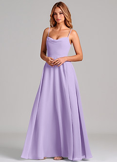 Azazie Elle Brautjungfernkleider Eine Linie Plissee Chiffon Kleid Flieder image4