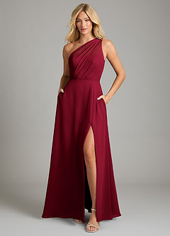 Azazie Phaedra Bridesmaid Dresses Burgundy A-Line One Shoulder Chiffon Dress image11