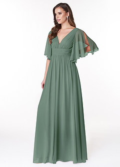 Azazie Temeka Bridesmaid Dresses Eucalyptus A-Line Ruched Chiffon Dress image2
