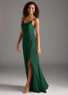 Azazie Deandra Bridesmaid Dresses Dark Green Mermaid Pleated Stretch Satin Dress image4