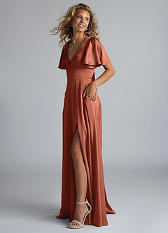Azazie Kimber Bridesmaid Dresses Clay A-Line Ruched Stretch Satin Dress image6