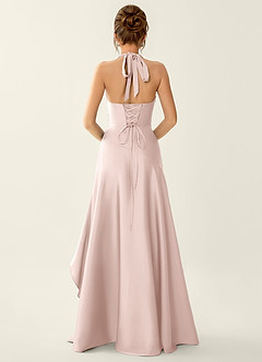 Titania Powder Pink Satin V-neck Ruffled Prom Dress image2