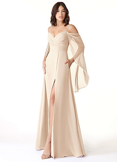 Azazie Cienna Bridesmaid Dresses White Alabaster A-Line Long Sleeve Chiffon Dress image4