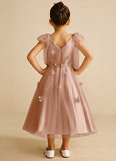Azazie Minia Flower Girl Dresses Champagne Rose A-Line Bow Matte Satin Dress image6