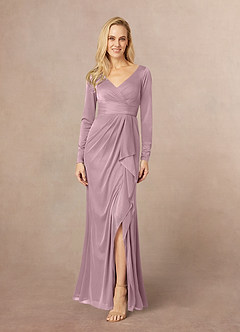 Azazie Risa Mother of the Bride Dresses Dusty Rose Mermaid V-Neck Pleated Mesh Dress image1