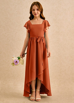 Azazie Milly Girls Formal Flower Girl Dresses Burnt Orange A-Line Pleated Chiffon Dress image3