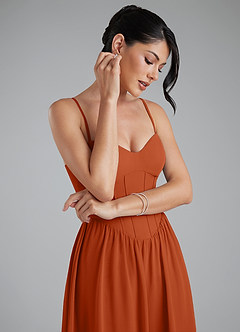 Azazie Alisha Bridesmaid Dresses Burnt Orange A-Line Corset Chiffon Dress image3