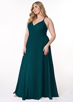 Azazie Davis Bridesmaid Dresses Pine A-Line V-Neck Chiffon Dress image9