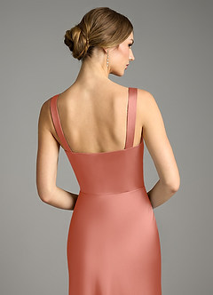 Azazie Alouette Bridesmaid Dresses Salmon Pink Mermaid Pleated Stretch Satin Dress image4