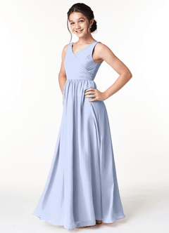 Azazie Sawyer Junior Ice A-Line Pleated Chiffon Dress image5