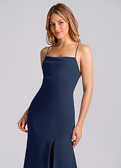 Azazie Grata Robes de demoiselle d'honneur Robe Sirène en Mousseline de soie Plissée Bleu Marine Foncé image7