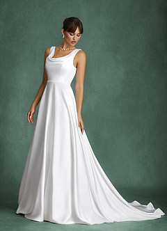 Azazie Cassandra Wedding Dresses Diamond White A-Line with Pockets Stretch Satin Dress image5