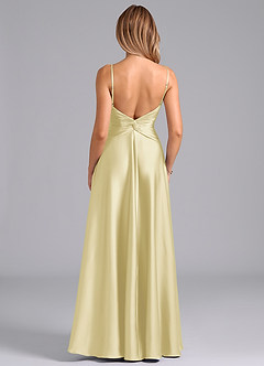 Azazie Elita Bridesmaid Dresses Lemon Sorbet A-Line Pleated Stretch Satin Dress image5